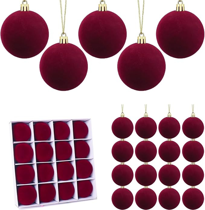 16 Pcs Red Velvet Christmas Balls, 3.15 Inch Velvet Ornaments for Christmas Tree, Flocked Ornamen... | Amazon (US)