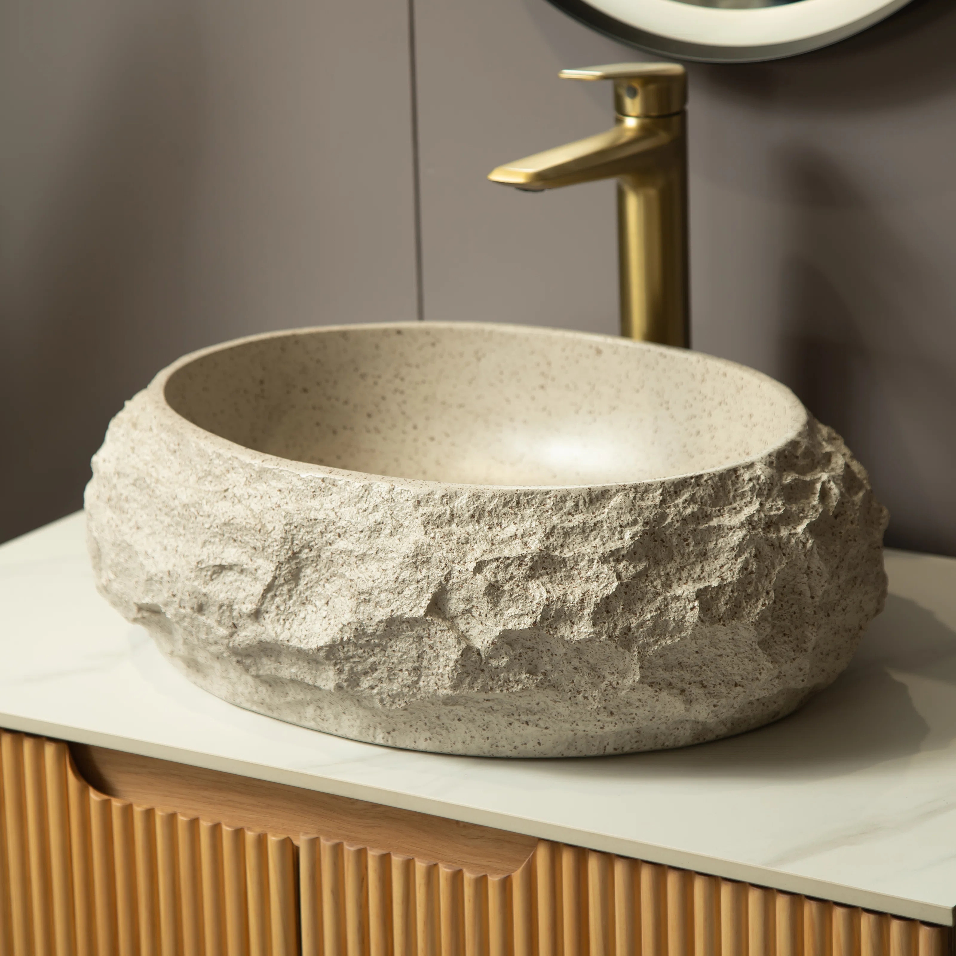 Luna 20'' Bathroom Sink, Irregular Oval Resin Vessel Basin With Stone Pattern, Artistic Style Sin... | Wayfair North America