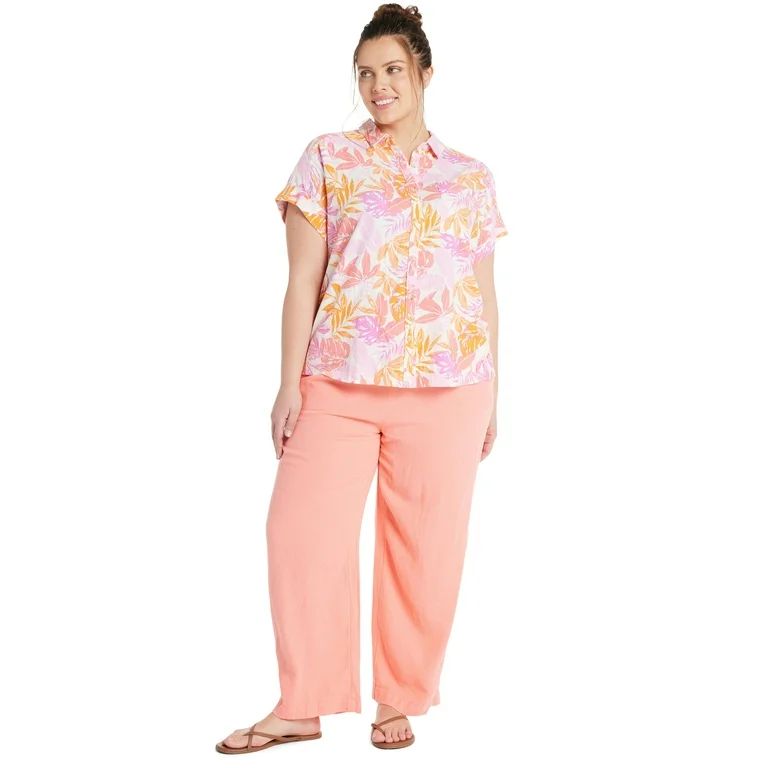 Terra & Sky Women’s Plus Size Short-Sleeve Button-Front Camp Shirt, Sizes 0X-5X | Walmart (US)