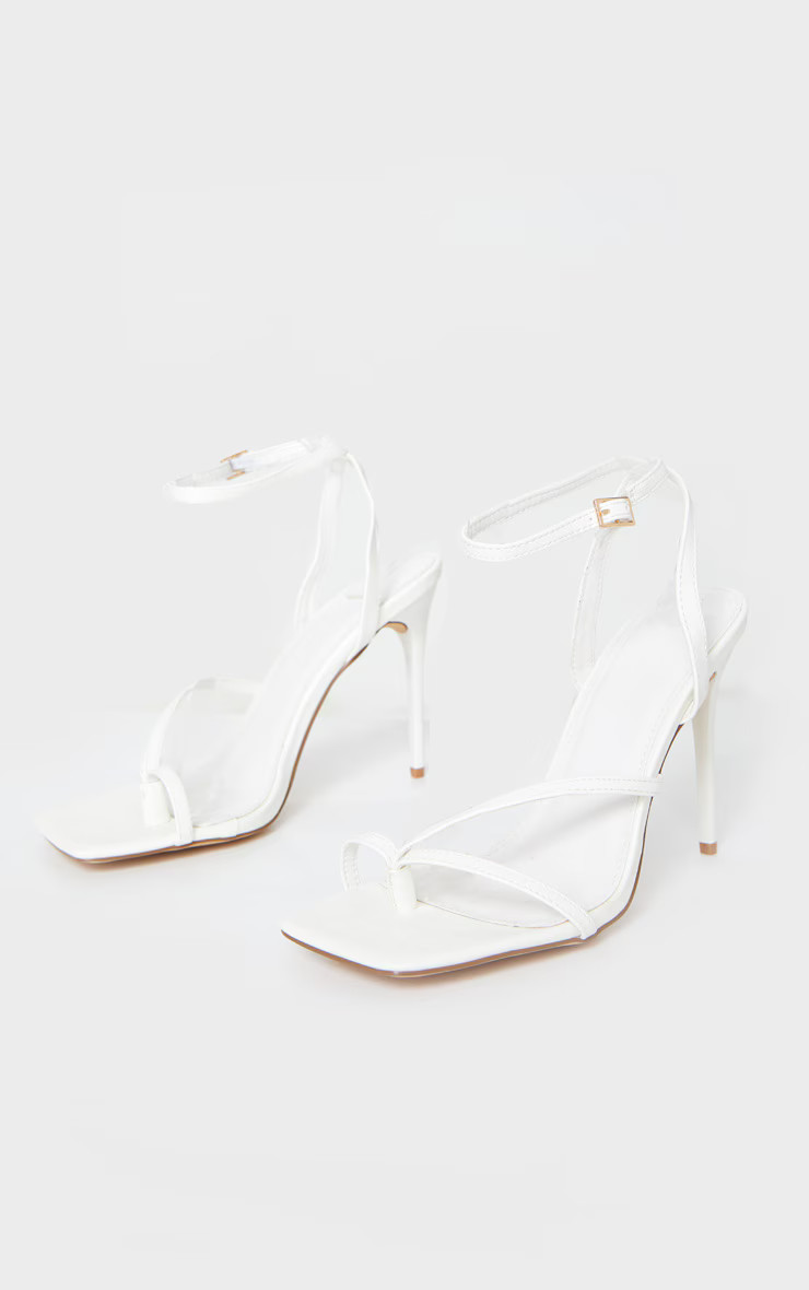 White PU Square Toe Strappy High Heeled Sandals | PrettyLittleThing US