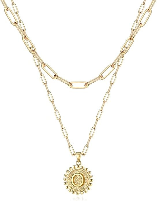 Ursteel Layered Initial Necklaces for Women - 14K Gold Plated Dainty Layering Paperclip Chain Nec... | Amazon (US)