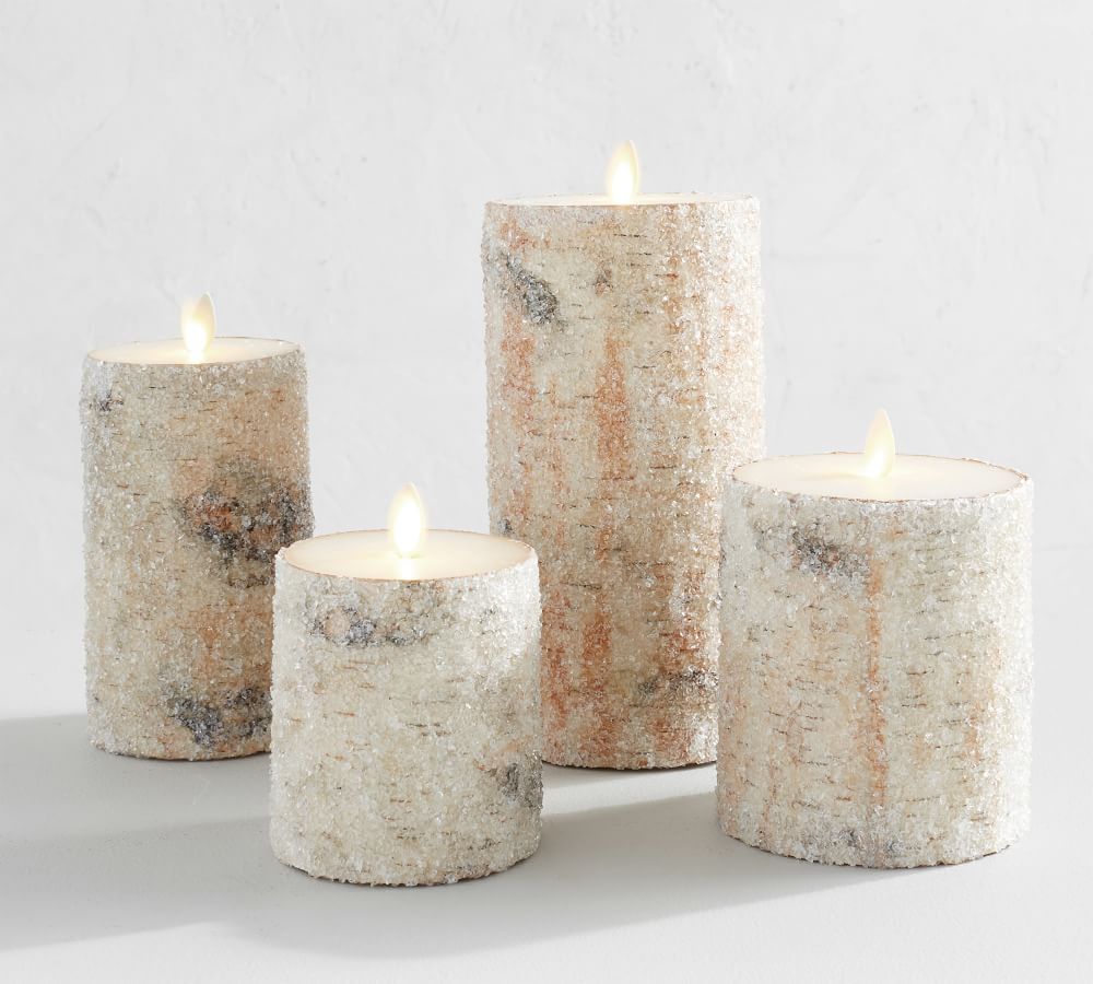 Premium Flickering Flameless Wax Pillar Candles - Sugared Birch | Pottery Barn (US)