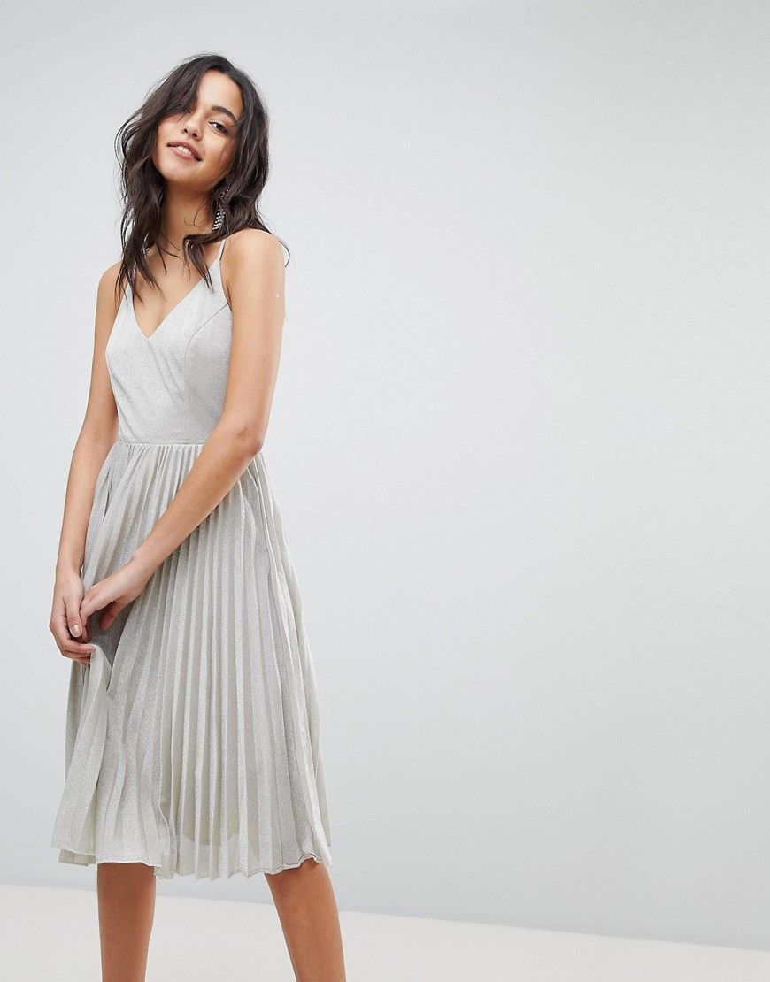 Adelyn Rae Jolene Pleated Dress - Silver | ASOS US