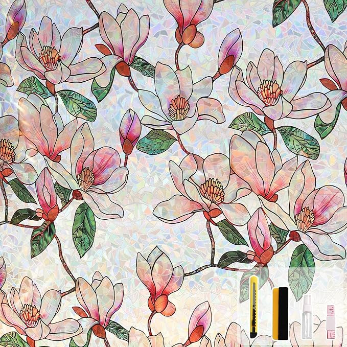 Window Privacy Film, Stained Glass Sticker Floral Window Clings, Decorative Static Clings UV Bloc... | Amazon (US)