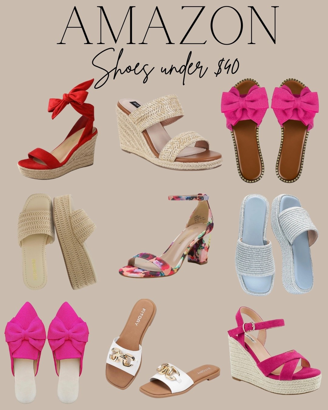 Amazon women’s shoes under $40! 

Wedges 
Sandals 
Slides 
Summer sandals 
Spring sandals 
Heels 

#LTKWorkwear #LTKMothersDay #LTKootd