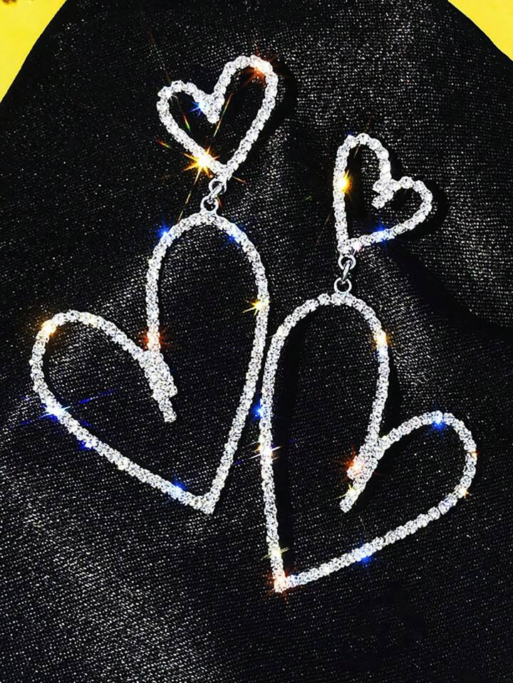 1pair Fashionable Simple Silver & Gold Heart Shaped Earrings, Luxurious Vintage Rhinestone Dangle... | SHEIN