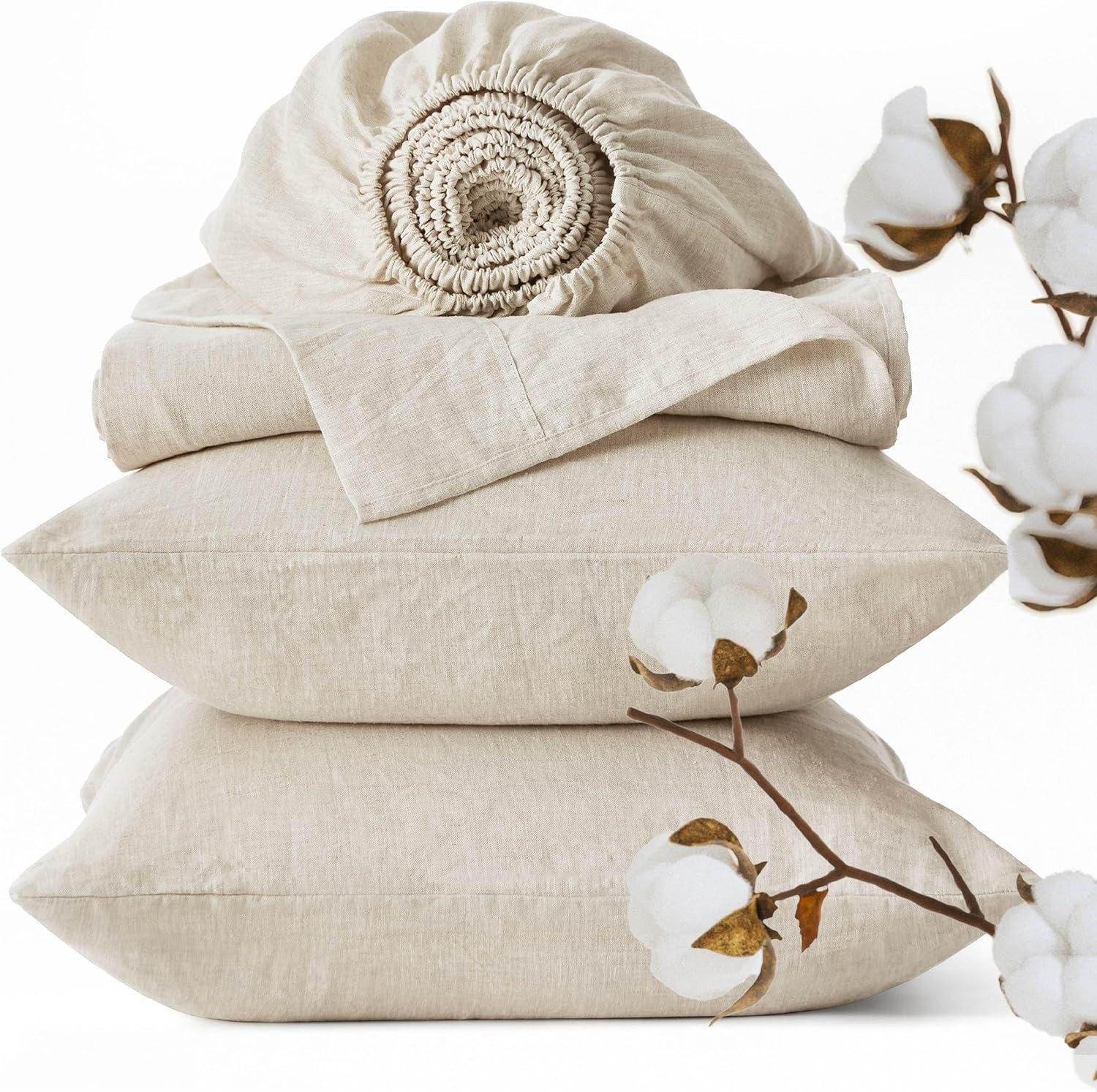 Bedsure Linen Sheets - King Size Sheets, Blend from Linen Cotton Bedsheets, Breathable Cotton Bed... | Amazon (US)