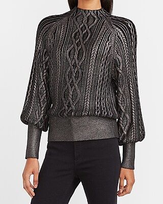 Metallic Foil Cable Knit Mock Neck Sweater | Express