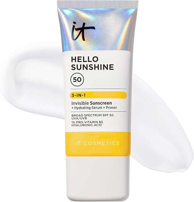 IT Cosmetics Hello Sunshine Invisible Sunscreen for Face SPF 50 - Daily Sunscreen, Hydrating Serum & Makeup Primer - With 1% Pro-Vitamin B5 & Hyaluronic Acid - Suitable for Sensitive Skin - 1.69 fl oz | Amazon (US)