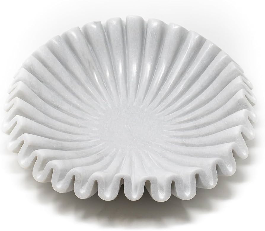 Nordic Moon White Marble Decorative Ruffle Bowl - 10 Inch Marble Stone Bowl for Fruit, Jewelry or... | Amazon (US)