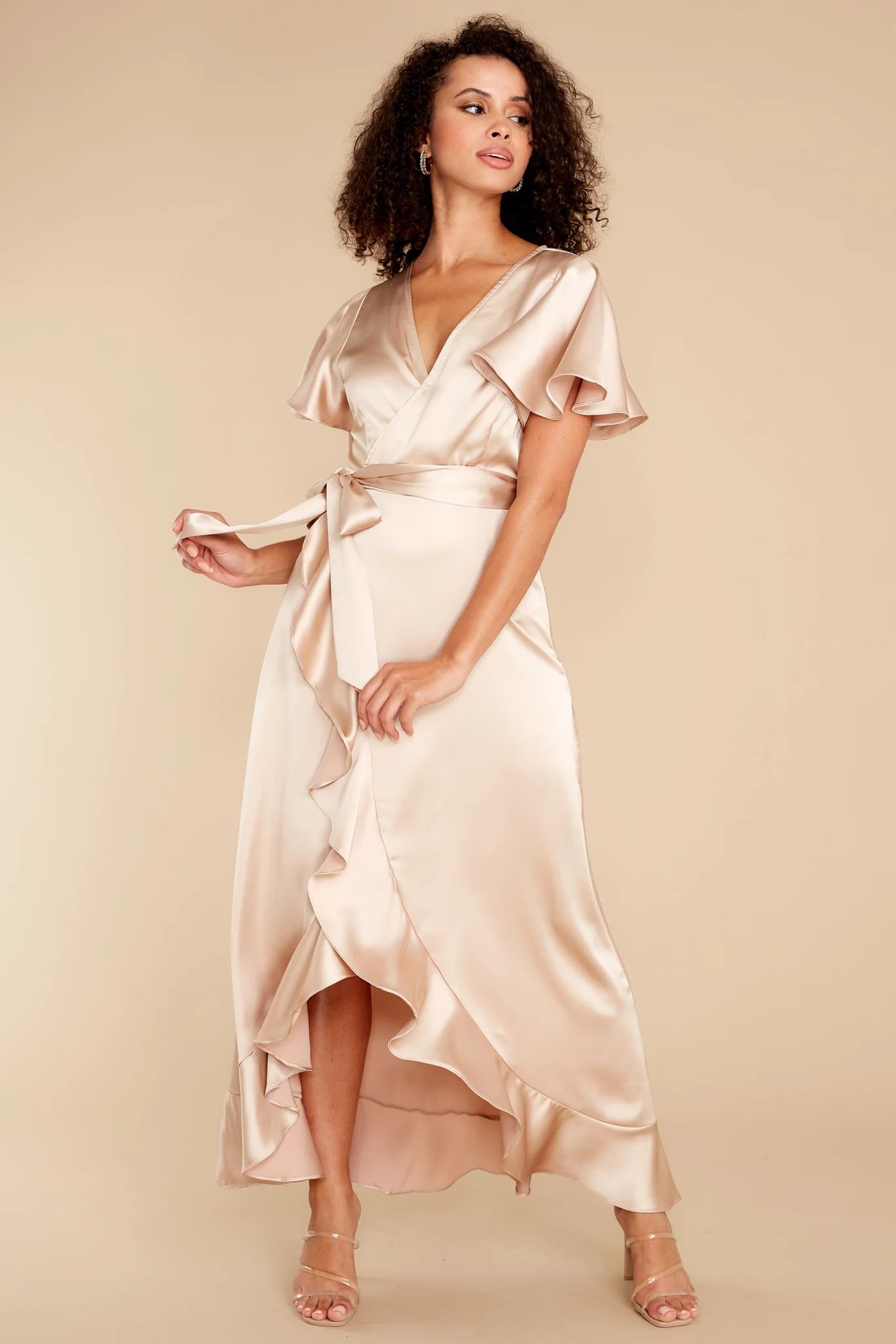 Wrapped In Class Champagne Maxi Dress | Red Dress 