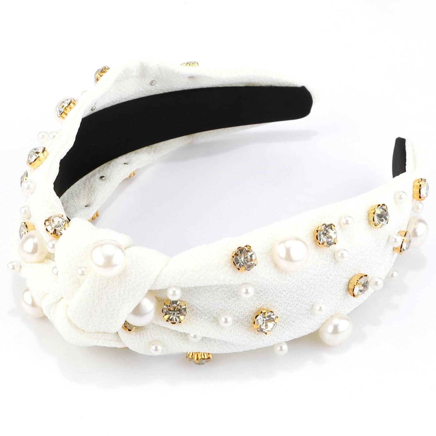 VELSCRUN White Headband Pearl Knotted Headbands for Women Girls White Pearl Rhinestone Crystal Ha... | Amazon (US)