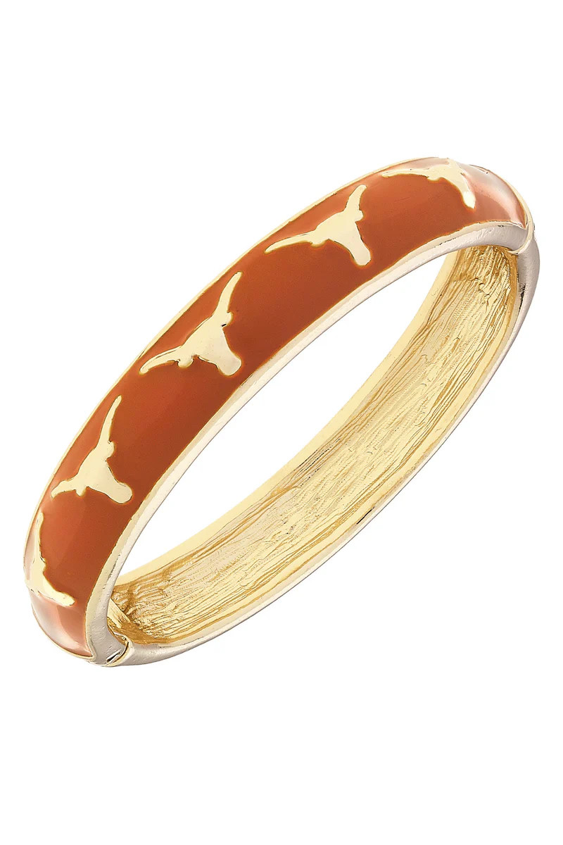 PREORDER 10/1: Texas Longhorns Sculpted Enamel Logo Hinge Bangle in Burnt Orange | CANVAS