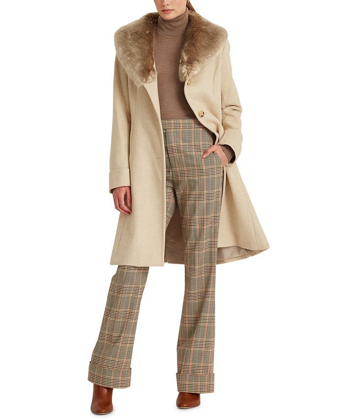 Lauren Ralph Lauren Faux-Fur-Trim Walker Coat, Created for Macy's & Reviews - Coats & Jackets - W... | Macys (US)