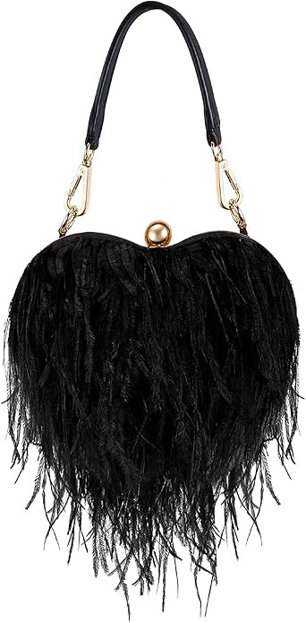 Women Ostrich Feather Tote Bag Heart Shaped Fluffy Purse Clutch Shoulder Crossbody Feather Purse ... | Amazon (US)