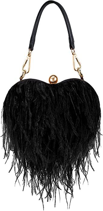 Women Ostrich Feather Tote Bag Heart Shaped Fluffy Purse Clutch Shoulder Crossbody Feather Purse ... | Amazon (US)
