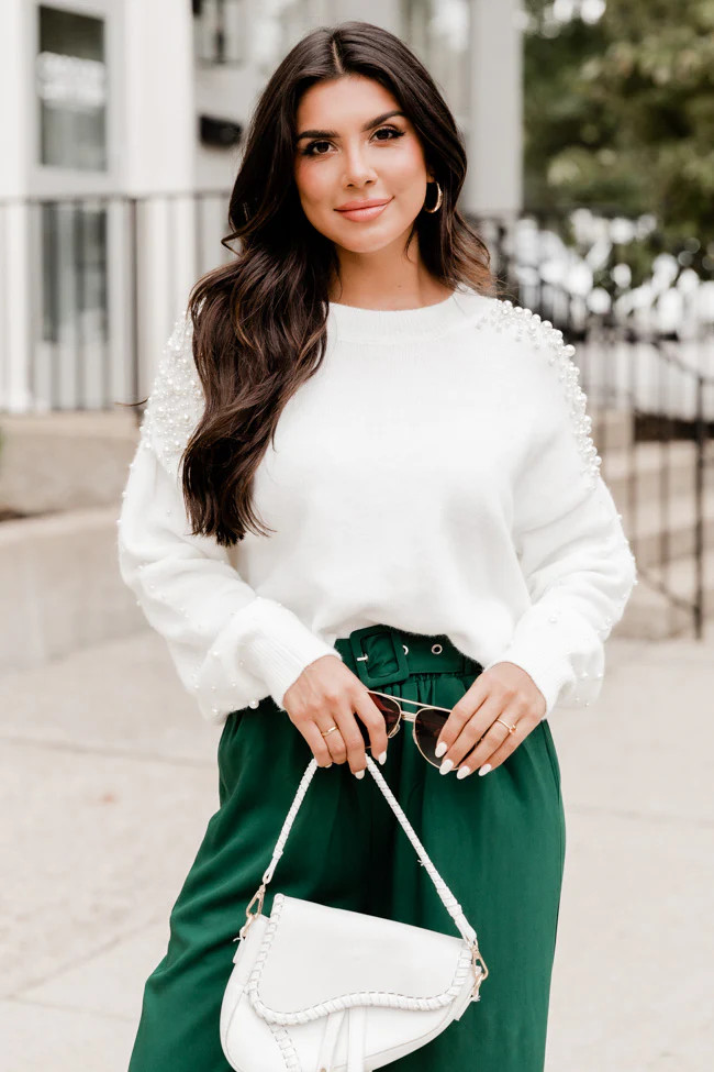 The Story Of Us White Pearl Detail Sweater FINAL SALE | Pink Lily