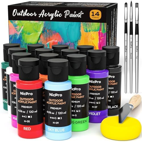 Nicpro 32 Colors Outdoor Acrylic Paint Bulk with Brush and Sponge, Knife, Non-Toxic Paint for Mul... | Amazon (US)