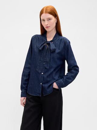 Denim Tie-Neck Shirt | Gap (US)