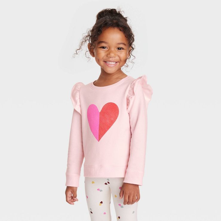 Toddler Girls' Heart Glitter Pullover - Cat & Jack™ Pink | Target