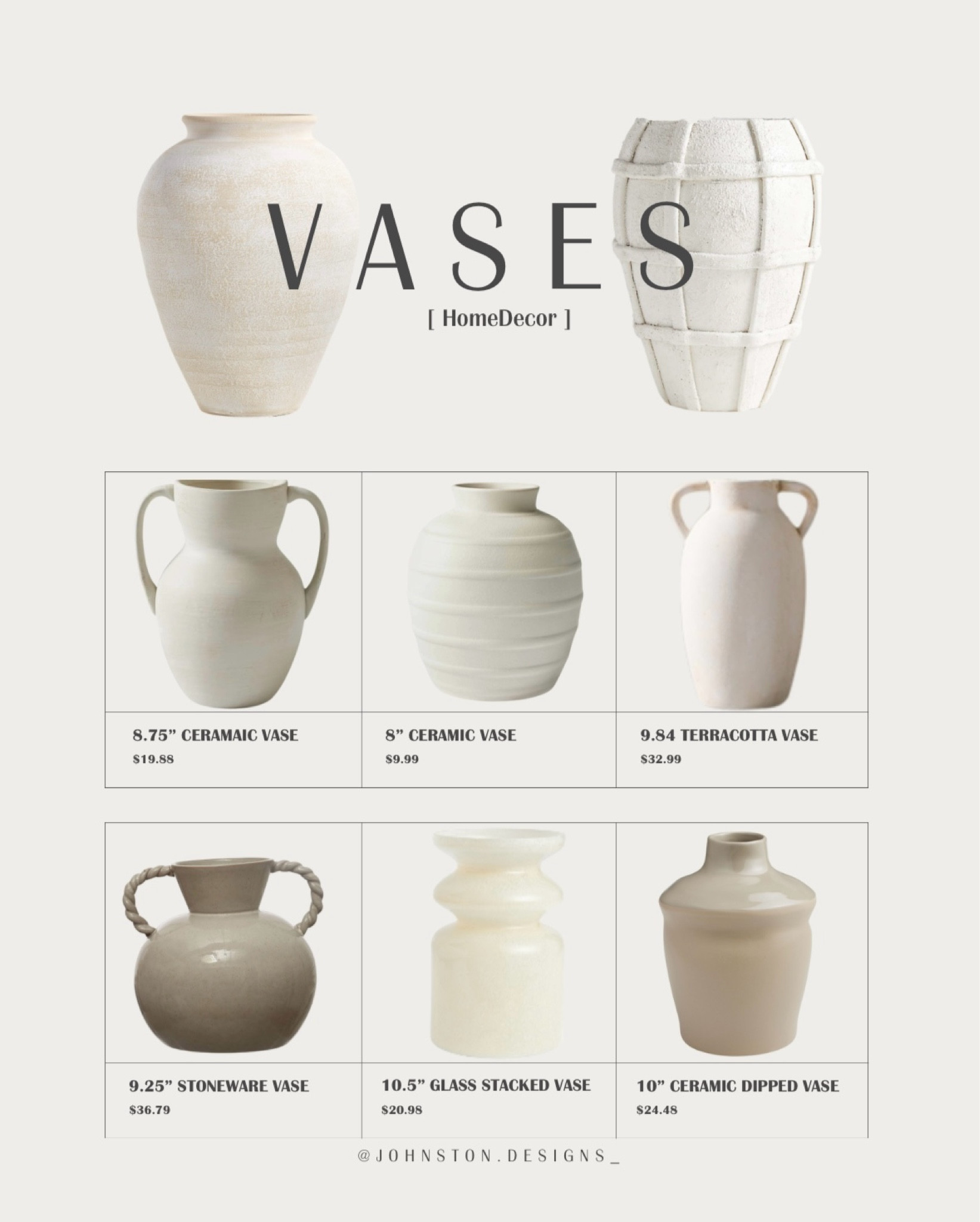Neutral vases for the home 


Ceramic Vase | Neutral Home Decor | Stoneware Vase | Terracotta Vase 

#LTKSaleAlert #LTKHome #LTKFindsUnder100
