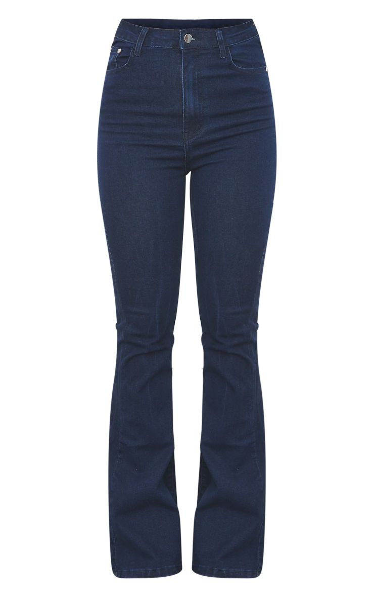 Indigo 5 Pocket Stretch Flared Jeans | PrettyLittleThing US