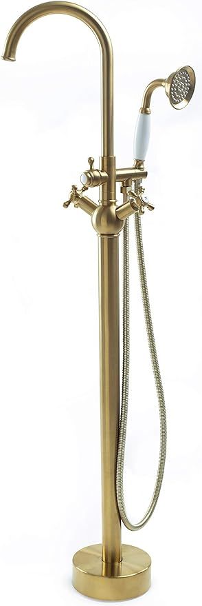 SITGES Solid Brass Freestanding Bathtub Faucet, Bathroom Floor Mount Tub Filler, Dual Function Do... | Amazon (US)