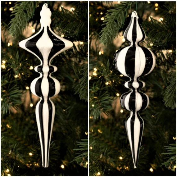 Glass Stunning Black & White Striped Finial Ornament - Etsy | Etsy (US)