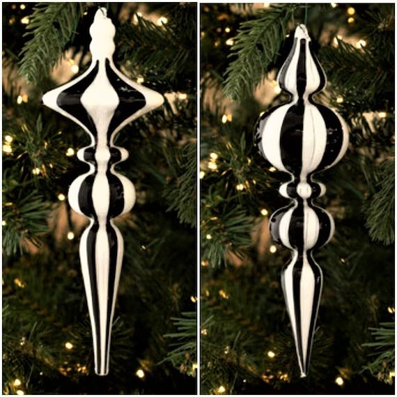 Glass Stunning Black & White Striped Finial Ornament - Etsy | Etsy (US)