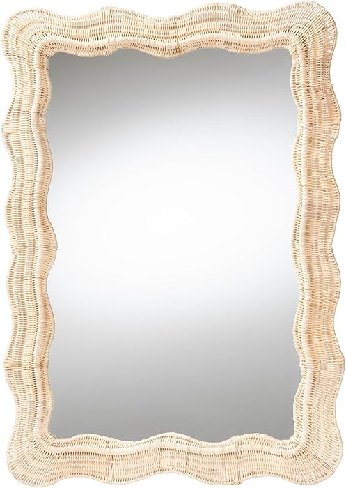 Bali & pari Hasana Bohemian Natural Scallop Rattan Accent Wall Mirror | Amazon (US)