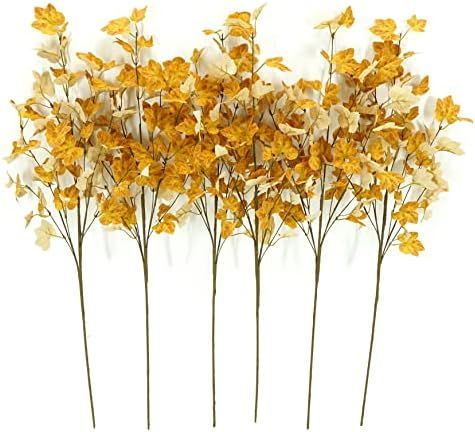 WreathDream 6 pcs 27" Fall Stems Artificial Eucalyptus Stems with Yellow Leaves for Flower Arrang... | Amazon (US)