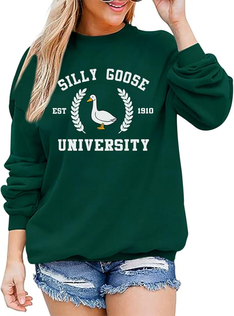 Funny Goose Graphic Sweatshirt For Women Cute Printed Crewneck Sweater Pullover With Sayings Long... | Amazon (US)