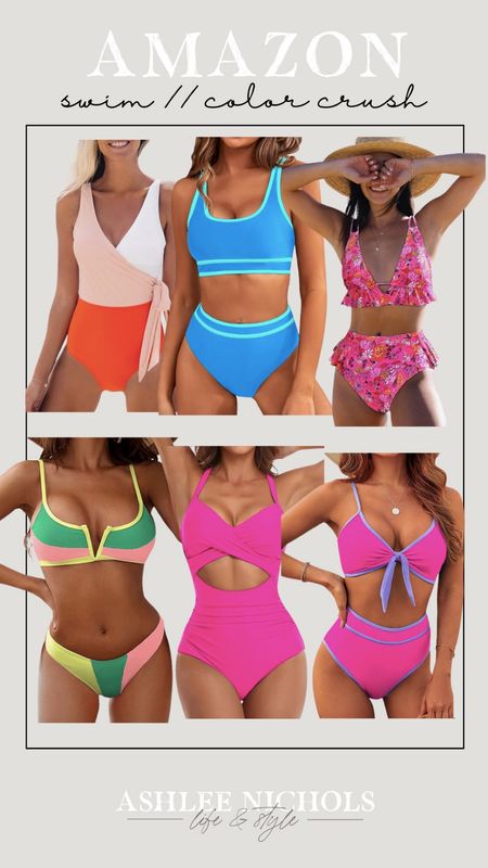 Amazon swim
Bright color
Bikini
One piece 