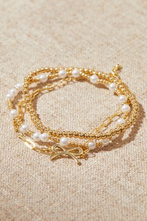 18K Gold Beaded Bow Bracelet Pack in Gold | Altar'd State | Altar'd State