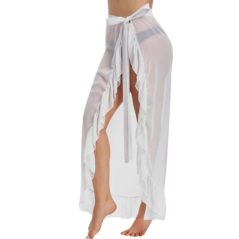 Canis Women Swimsuit Cover Ups See-Through Tied Up High-Waist Split Skirt Female Beachwear Ruffle... | Walmart (US)