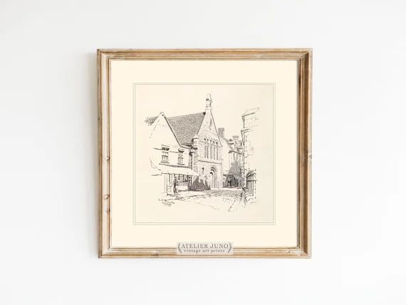 Cobblestone Lane  Vintage Art Sketch English Village Street - Etsy | Etsy (US)