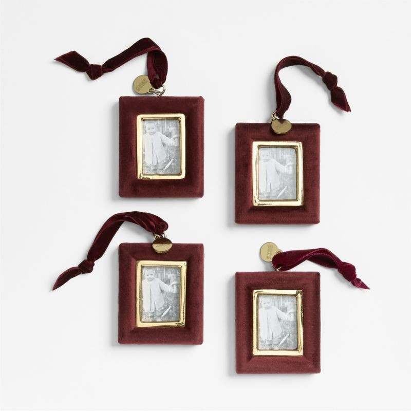 Burgundy Velvet Photo Frame Christmas Tree Ornament, Set of 4 + Reviews | Crate & Barrel | Crate & Barrel