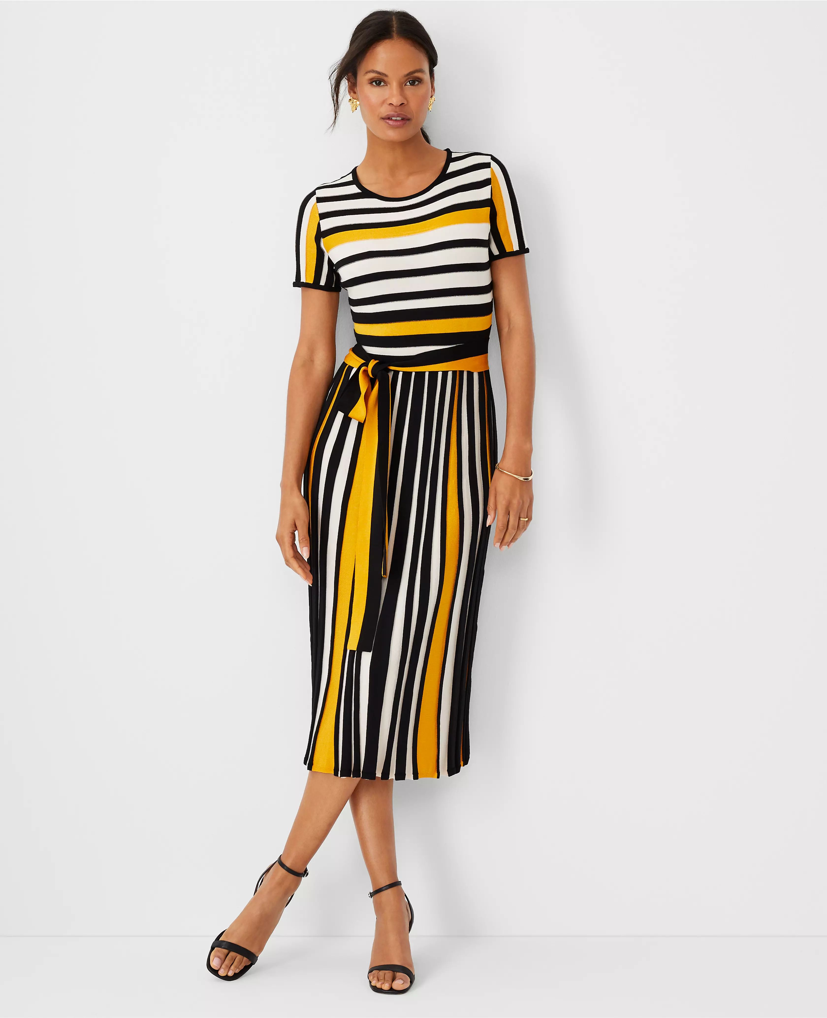 Mixed Stripe Belted Sweater Dress | Ann Taylor (US)