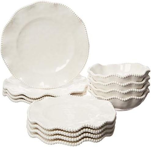 Perlette Off-White Beaded 12-Piece Dinnerware Set – Includes 4 Dinner Plates, 4 Salad Plates, 4... | Amazon (US)