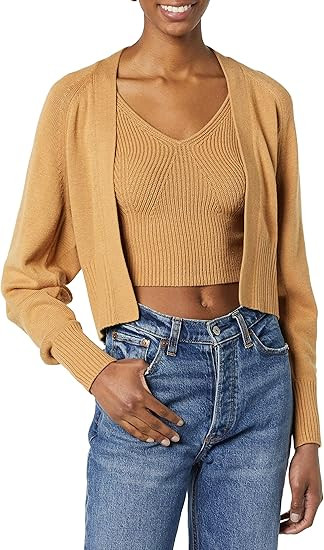 Daily Ritual Women's Ultra Soft Cardigan and Crop Top Sweater Set | Amazon (US)