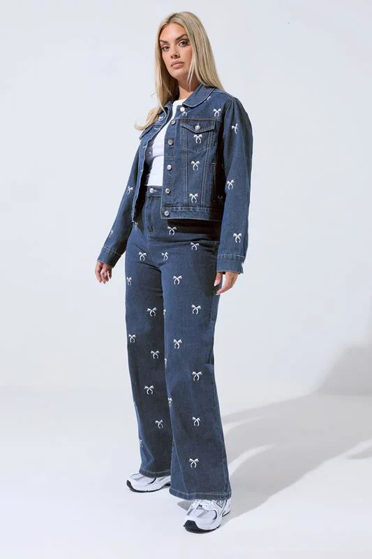 LIMITED COLLECTION Plus Size Indigo Blue Bow Embroidered Denim Jacket | Yours Clothing UK