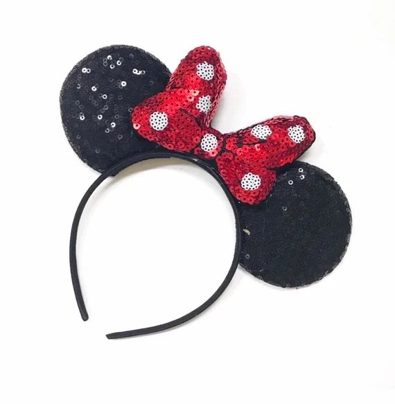 Mouse Ears With Red Polka Dot Bow  Adult Mouse Ears With Red | Etsy | Etsy (US)