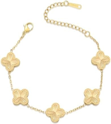18K Gold Plated Clover Bracelet Dupes Gold Lucky Bracelet for Women Flower Four Leaf Bracelets Da... | Amazon (US)