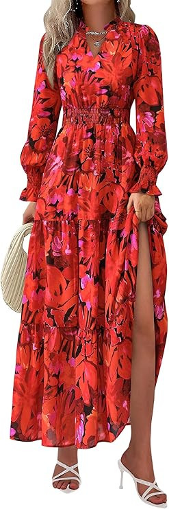 PRETTYGARDEN Women's Floral Maxi Dress 2026 Fall Long Sleeve V Neck A Line Long Flowy Spring Part... | Amazon (US)