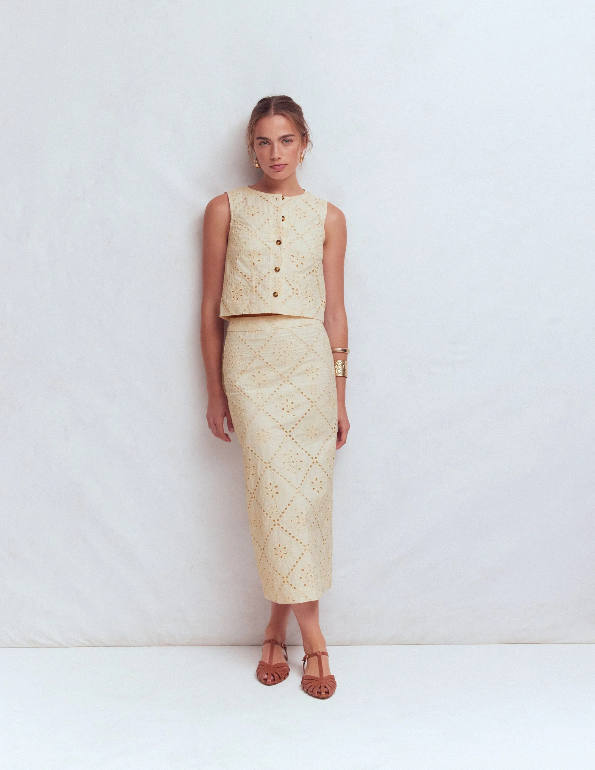 Textured Column Skirt-Ivory Broderie | Boden (US)