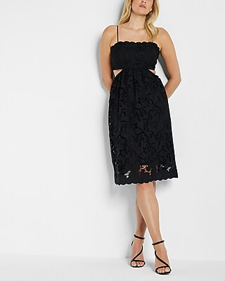 Lace Tie Back Side Cutout Midi Dress | Express
