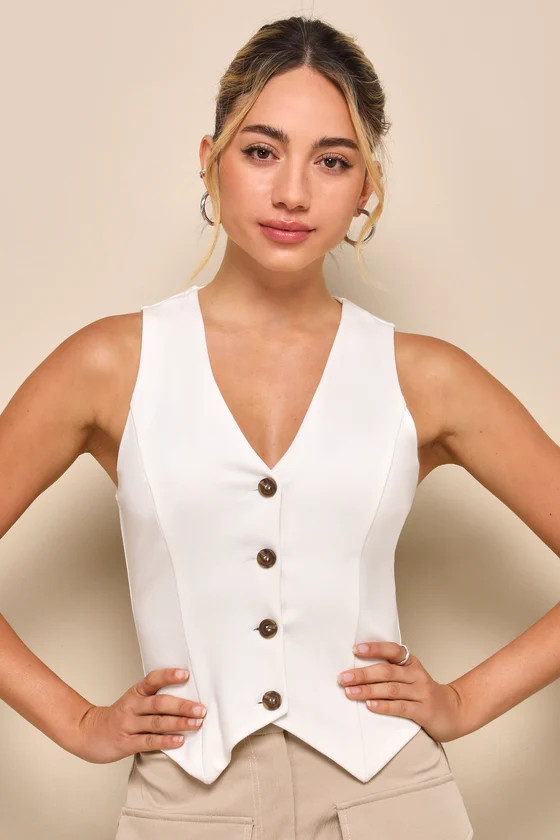 Elevated Impression Ivory Sleeveless Vest Top | Lulus