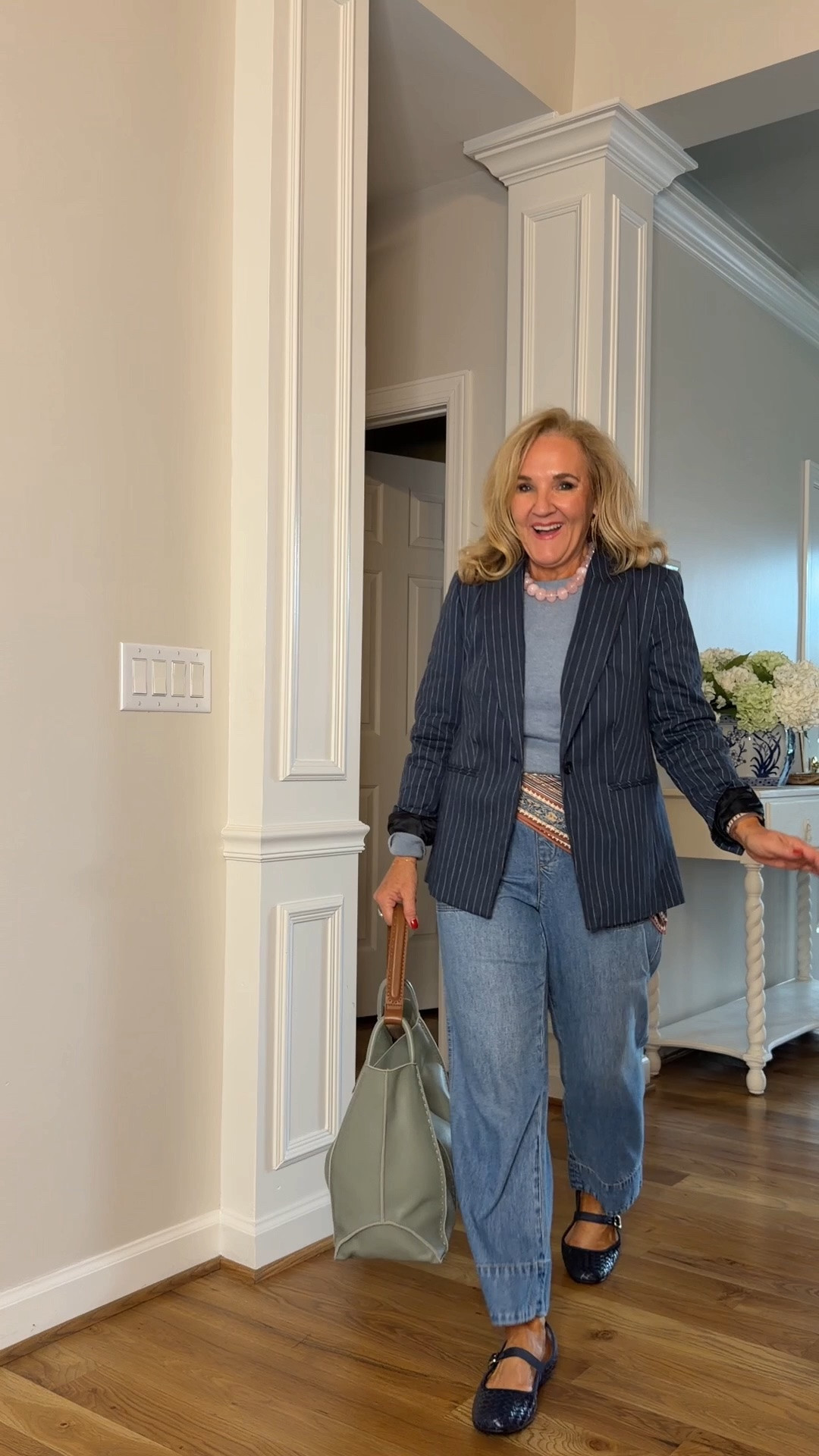 I love this outfit even more after watching this video Back!
Blazer size 10, petite
Cashmere sweater is lightweight and I’m wearing it here as a T-shirt size medium
Jeans are small but I think getting your regular size is fine and then they just be loose fit 
Styling the scarves is so fun right now so many ways to wear it you can put it around your waist diagonally. You could tie it more like a belt you put it around your neck or you can tie it into your bag.
My shoes are Walmart! And they’re excellent

Teacher outfit, business, casual office, casual, early fall outfit, jeans, and a blazer

#LTKOver40 #LTKSaleAlert #LTKWorkwear