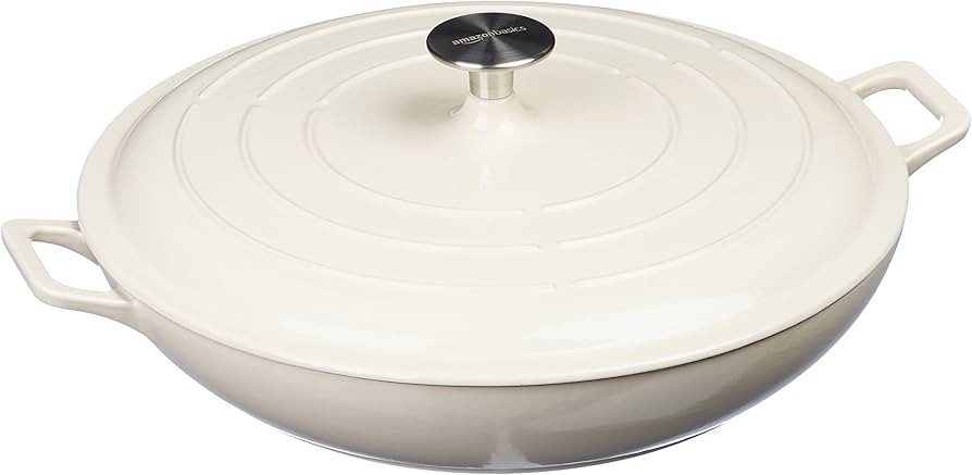 Amazon Basics Enameled Cast Iron Covered Oval Casserole Skillet, 3.3-Quart, White | Amazon (US)