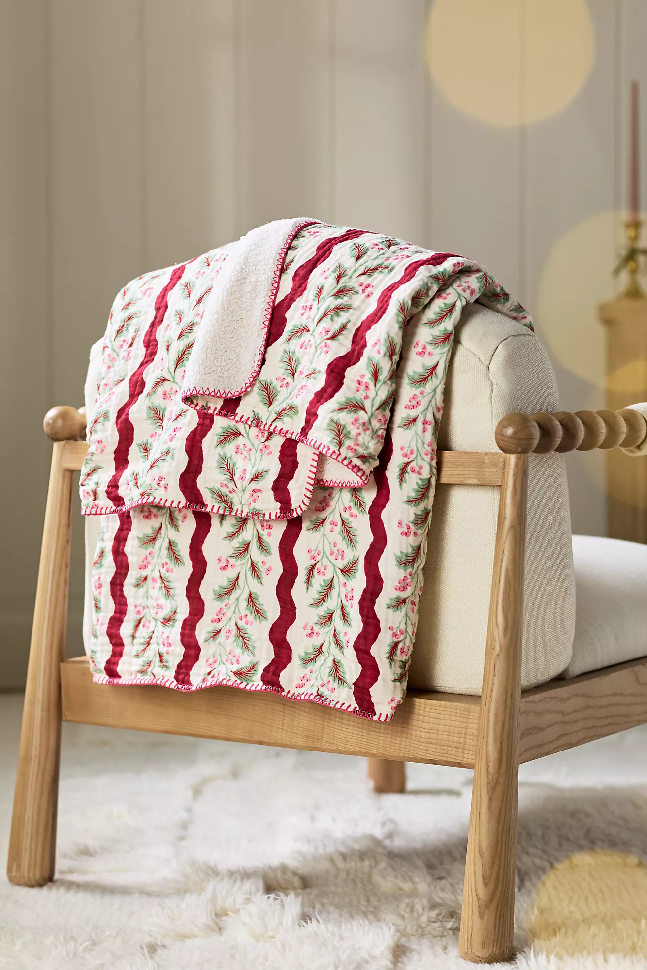 Gauze Cotton Sherpa Floral Printed Throw Blanket | Anthropologie (US)